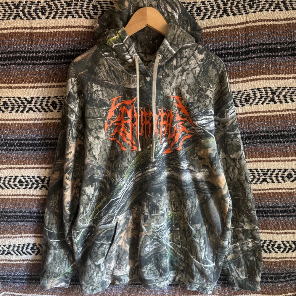 Burial Beer Co Mens XL Mossy Oak Death Metal Logo Camo Hoodie